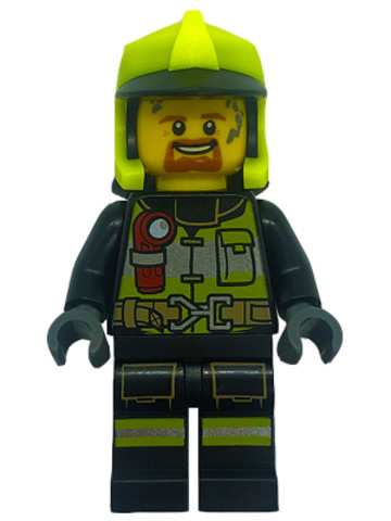 LEGO® Minifigurák cty1556 - Fire - Reflective Stripes with Utility Belt and Flashlight, Neon Yellow Fire Helmet, Dark Orange Mou