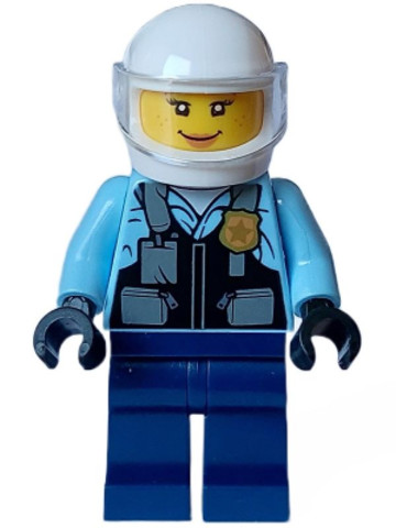 LEGO® Minifigurák cty1557 - Police - City Motorcyclist Female, Safety Vest with Police Badge, Dark Blue Legs, White Helmet, Tran