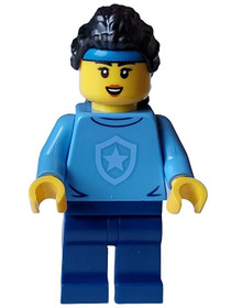 Police - City Officer in Training Female, Medium Blue Shirt with Badge, Dark Blue Legs, Black Hair, 