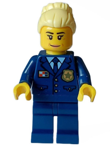 LEGO® Minifigurák cty1564 - Police - City Chief Female, Dark Blue Jacket and Legs, Bright Light Yellow Hair, Closed Smile