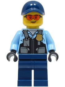 Police - City Officer Male, Safety Vest with Police Badge, Dark Blue Legs, Dark Blue Cap, Orange Gla