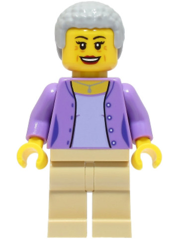 LEGO® Minifigurák cty1568 - Woman - Medium Lavender Jacket over Lavender Shirt, Tan Legs, Light Bluish Gray Hair