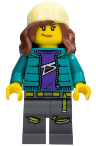 LEGO® Minifigurák cty1580 - Fearless Fi - Stuntz Announcer, Dark Turquoise Jacket over Dark Purple Shirt, Dark Bluish Gray Legs,