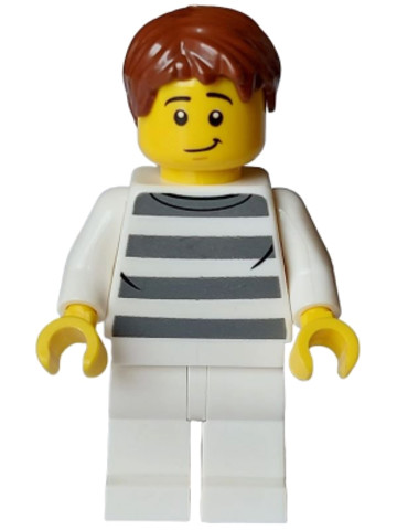 LEGO® Minifigurák cty1587 - Police - City Bandit Crook Male, White Shirt with Dark Bluish Gray Prison Stripes, White Legs, Reddi