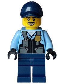 Police - City Officer Male, Safety Vest with Police Badge, Dark Blue Legs, Dark Blue Cap, Black Mous