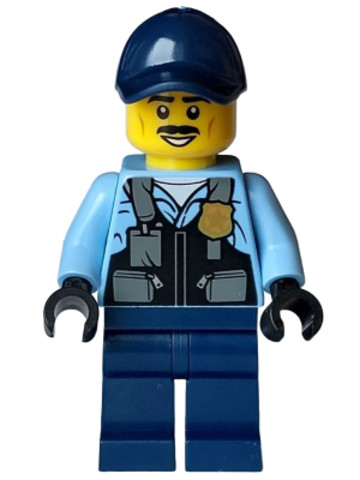 LEGO® Minifigurák cty1588 - Police - City Officer Male, Safety Vest with Police Badge, Dark Blue Legs, Dark Blue Cap, Black Mous