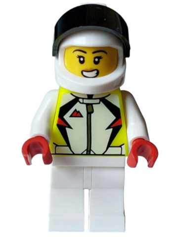 LEGO® Minifigurák cty1591 - Stuntz Driver - Female, Neon Yellow Jacket, White Legs, White Helmet with Black Visor