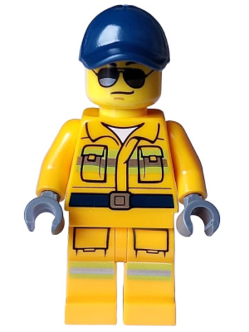 LEGO® Minifigurák cty1592 - Stuntz Crew - Male, Bright Light Orange Suit with Reflective Stripes, Dark Blue Cap, Sunglasses