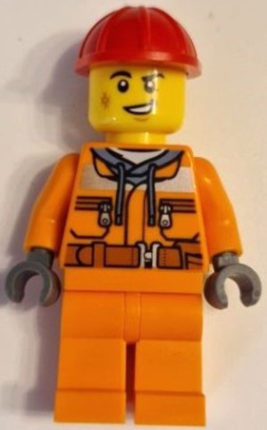 LEGO® Minifigurák cty1604 - Construction Worker - Male, Orange Safety Jacket, Reflective Stripe, Sand Blue Hoodie, Orange Legs, 