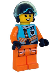Arctic Explorer Pilot - Female, Medium Azure Jacket, Name Badge, Dark Blue Helmet, Trans-Light Blue 