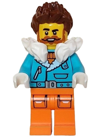 LEGO® Minifigurák cty1612 - Arctic Explorer Captain - Male, Medium Azure Jacket, White Fur Collar, Reddish Brown Hair, Dark Oran