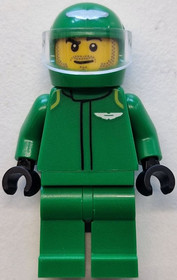 Formula 1 Driver, Aston Martin - Male, Green Racing Suit and Helmet, Trans-Clear Visor, Stubble