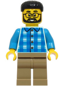 Dad - Blue and Dark Azure Plaid Shirt, Dark Tan Legs, Black Hair