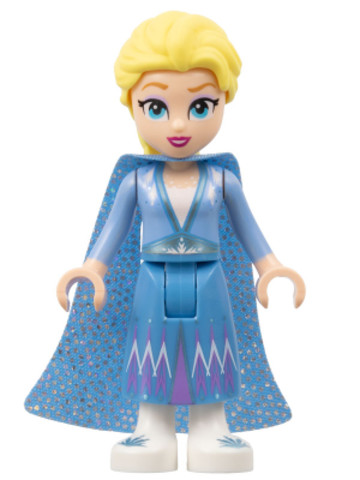 LEGO® Minifigurák dis125 - Elsa - Csillogó köpeny, Kék szoknya és fehér cipő, Mosoly