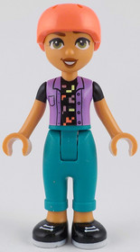 Friends Nova - Medium Lavender Vest over Black Shirt, Dark Turquoise Trousers, Coral Helmet
