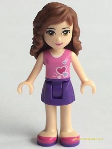 LEGO® Minifigurák frnd115 - Olívia - Lila Szoknyában, Rózsaszín Szívecskés Felsőben