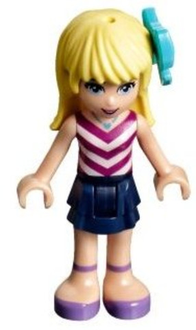 LEGO® Minifigurák frnd184 - Stephanie - Sötétkék Rövid Szoknyában és Magenta Csaíkos Felsőben