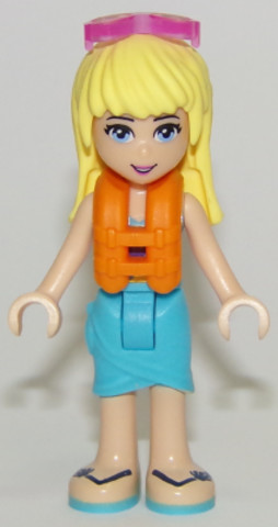 LEGO® Minifigurák frnd229 - Friends Stephanie - Közepes Azúrkék Szoknya, Sötétlila Felső és Mentőmellény