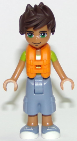 LEGO® Minifigurák frnd231 - Friends Liam - Homokkék Rövidnadrág, Lime Póló és Mentőmellény