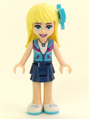 LEGO® Minifigurák frnd234 - Friends Stephanie - Dark Blue Layered Skirt, Medium Azure and Dark Purple Vest, Medium Azure Bow