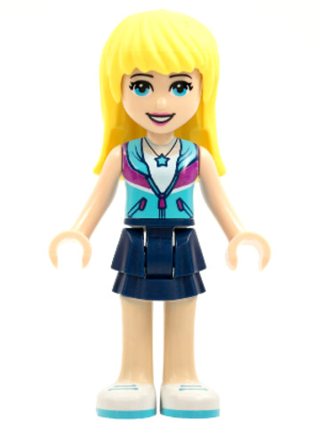 LEGO® Minifigurák frnd256a - Friends Stephanie, Dark Blue Layered Skirt, Medium Azure and Dark Purple Jacket, Tan Neckline