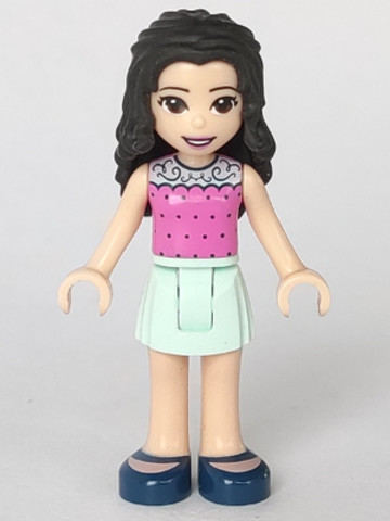LEGO® Minifigurák frnd270 - Friends Emma - Dark Pink Top with Dots, Light Aqua Skirt, Dark Blue Shoes