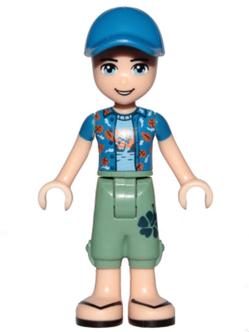 LEGO® Minifigurák frnd272 - Friends Zack - Sand Green Cropped Trousers, Blue Shirt over Medium Blue T-Shirt, Blue Cap with Hole