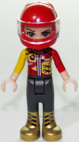 Friends Vicky - Trousers with Gold Boots, Red and Yellow Racing Jacket, Helmet