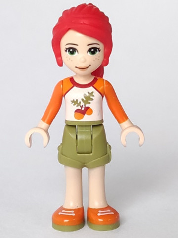 LEGO® Minifigurák frnd289 - Friends Mia - Olive Green Shorts, White Top with Orange Sleeves and Acorns