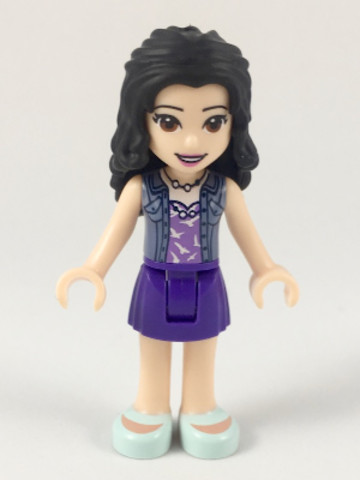 LEGO® Minifigurák frnd294 - Friends Emma - Dark Purple Skirt, Medium Lavender Top with White Birds, Sand Blue Vest