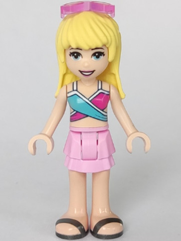 LEGO® Minifigurák frnd330 - Friends Stephanie - Bright Pink Layered Skirt, Magenta and Medium Blue Swimsuit Top, Sunglasses