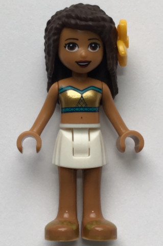 LEGO® Minifigurák frnd331 - Friends Andrea - White Skirt, Dark Turquoise and Gold Swimsuit Tube Top, Flower
