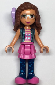 Friends Olivia (Nougat) - Dark Pink Skirt and Dark Blue Leggings, Dark Pink Top, Blue Jacket, Bow