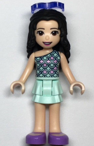 LEGO® Minifigurák frnd333 - Friends Emma - Light Aqua Layered Skirt, Light Aqua and Bright Pink Scallop Top, Sunglasses