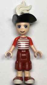 Friends Zack - Dark Red Cropped Trousers Large Pockets, Red and White Striped Shirt, Pirate Tricorne
