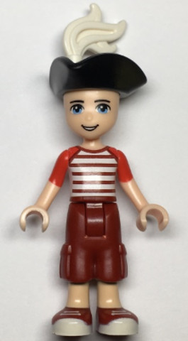 LEGO® Minifigurák frnd336 - Friends Zack - Dark Red Cropped Trousers Large Pockets, Red and White Striped Shirt, Pirate Tricorne