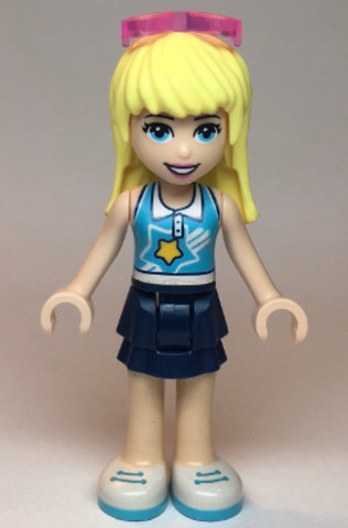 LEGO® Minifigurák frnd345 - Friends Stephanie - Dark Blue Layered Skirt, Medium Azure and White Top, Sunglasses