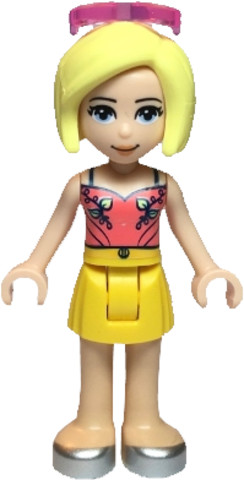 LEGO® Minifigurák frnd347 - Friends Roxy - Coral Halter Top with Bright Light Green Leaves, Yellow Skirt, Silver Shoes, Sunglass