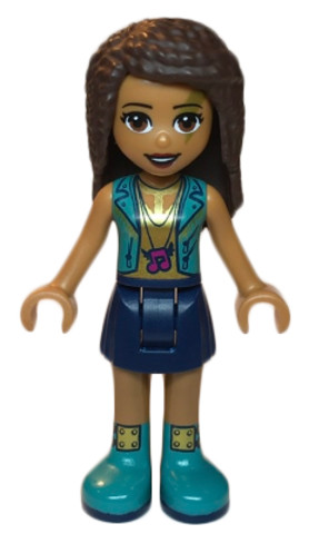 LEGO® Minifigurák frnd348 - Friends Andrea - Dark Blue Skirt, Dark Turquoise Vest and Music Notes Necklace Top