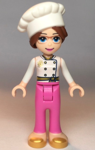 LEGO® Minifigurák frnd354 - Friends Lillie - White Jacket, Dark Pink Pants, White Chef Toque with Hair