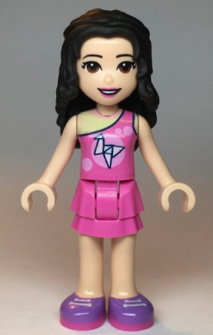 LEGO® Minifigurák frnd357 - Friends Emma - Dark Pink Layered Skirt, Dark Pink Top with Geometric Triangles, Lavender Shoes