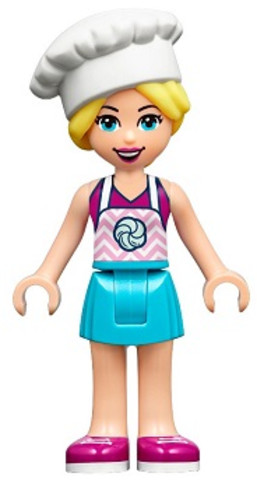 LEGO® Minifigurák frnd361 - Friends Stephanie - Medium Azure Skirt, Magenta Top with Bright Pink Apron, White Chef Toque with Ha