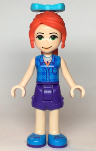 LEGO® Minifigurák frnd363 - Friends Mia - Dark Purple Shorts, Dark Azure Plaid Shirt, Red Ponytail, Bow