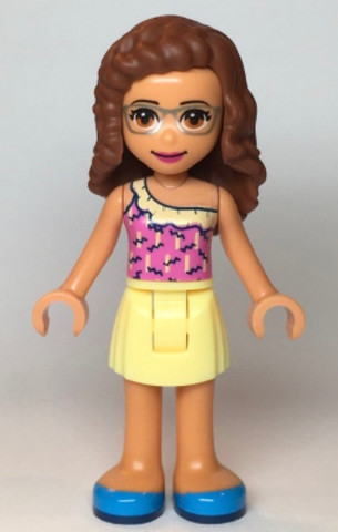 LEGO® Minifigurák frnd364 - Friends Olivia (Nougat) - Bright Light Yellow Skirt, Dark Pink Top, Dark Azure Shoes