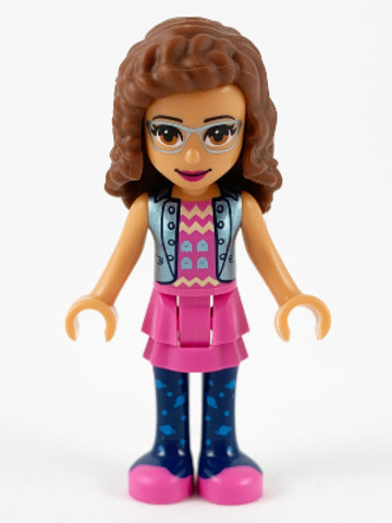 LEGO® Minifigurák frnd370 - Friends Olivia (Nougat) - Dark Pink Skirt and Dark Blue Leggings, Dark Pink Top with Blue Jacket
