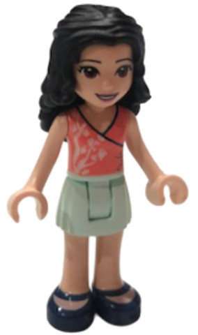 LEGO® Minifigurák frnd374 - Friends Emma - Light Aqua Skirt, Coral Wrap Top, Dark Blue Shoes