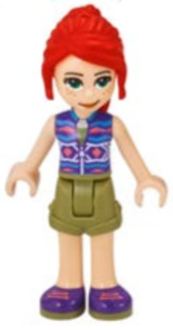 LEGO® Minifigurák frnd377 - Friends Mia - Olive Green Shorts, Dark Azure and Dark Purple Patterned Sleeveless Jacket with Zipper