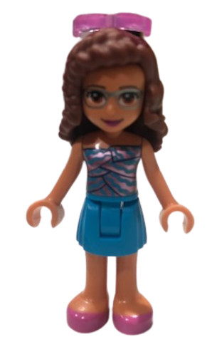 LEGO® Minifigurák frnd380 - Friends Olivia (Nougat) - Dark Azure Skirt, Dark Azure and Bright Pink Top, Dark Pink Shoes, Sunglas