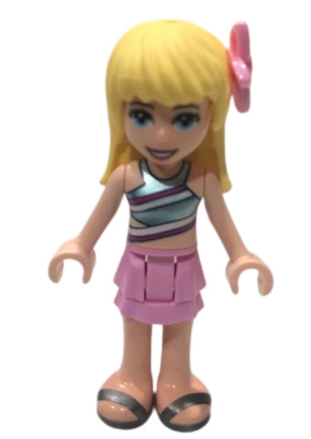 LEGO® Minifigurák frnd381 - Friends Stephanie - Bright Pink Layered Skirt, Metallic Light Blue Swimsuit Top, Pearl Dark Gray San
