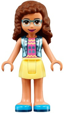 LEGO® Minifigurák frnd391 - Friends Olivia (Nougat) - Bright Light Yellow Skirt, Dark Pink Top with Blue Jacket